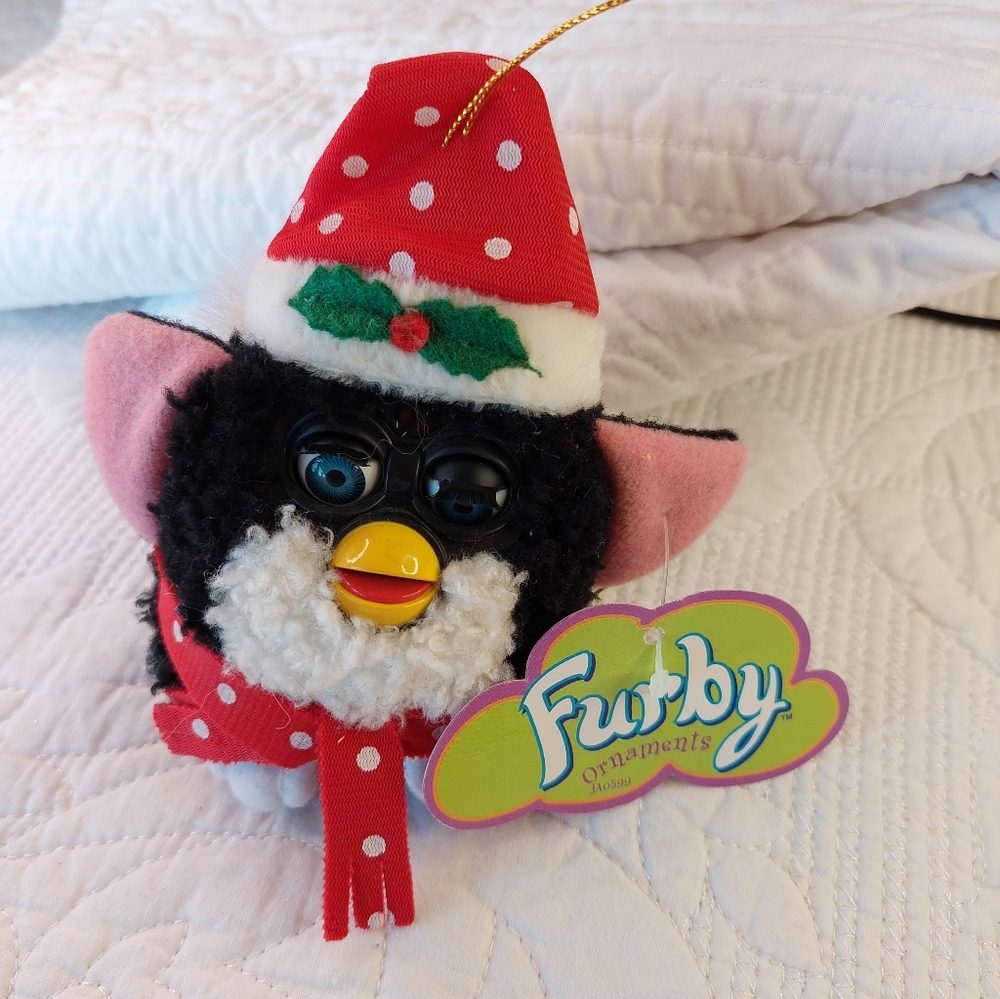 Furby Plush Black W Red Dotted Hat Christmas Ornament W/Tags Cute!